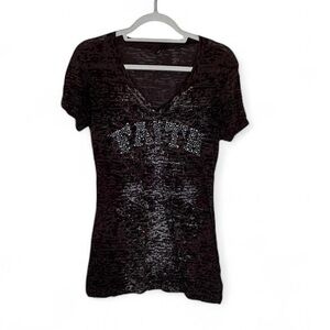 Sweet Girl Y2K Burnout Brown Graphic Tee Shirt Size Large Rhinestone Logo